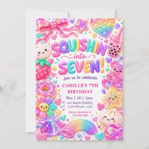 Colourful Squishy Seven Kawaii Birthday Party Invitation