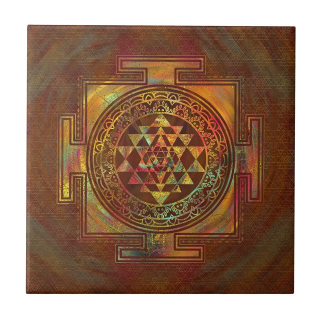 Colourful Sri Yantra  / Sri Chakra Ceramic Tile (Front)