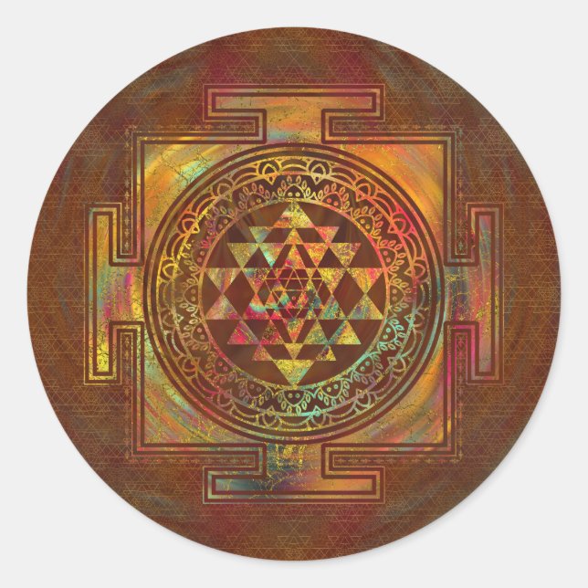 Colourful Sri Yantra  / Sri Chakra Classic Round Sticker (Front)