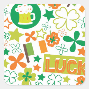 Colourful St. Patrick's Day Shamrock Pattern Square Sticker