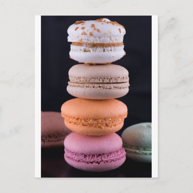 Colourful stack of French Macarons Postcard (Front)