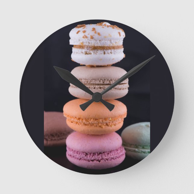 Colourful stack of French Macarons Round Clock (Front)