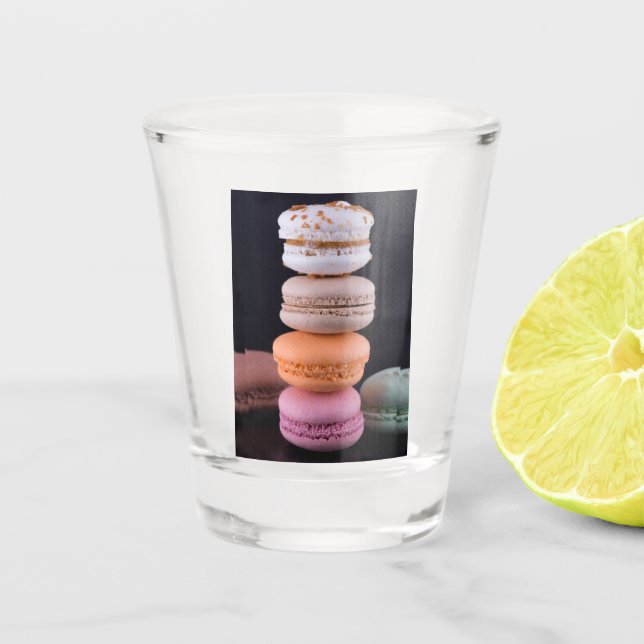 Colourful stack of French Macarons Shot Glass (Front)