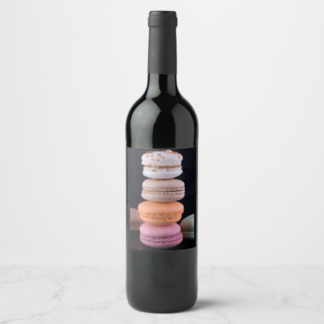 Colourful stack of French Macarons Wine Label (Front)