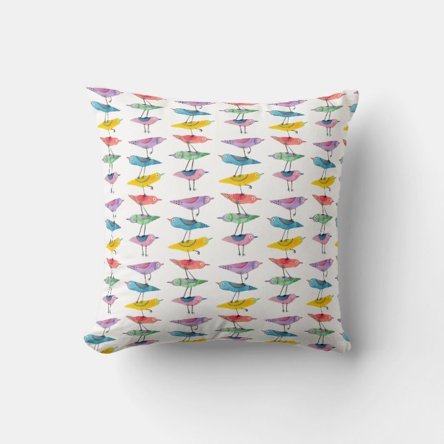Colourful Stacked Bird Cushion (Front)