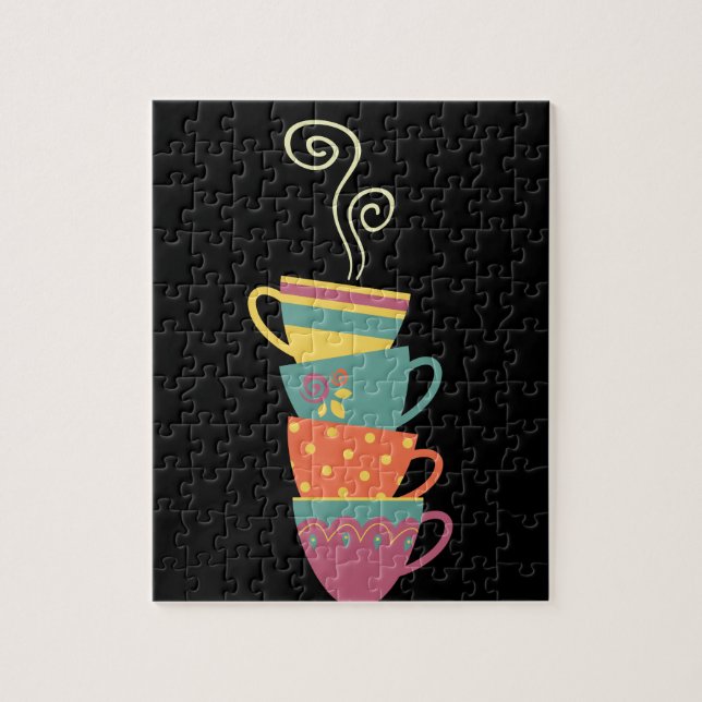 Colourful stacked tea/coffee cups, steaming mugs  jigsaw puzzle (Vertical)
