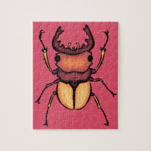 Colourful Stag Beetle Insect Art Pink Entomology Jigsaw Puzzle