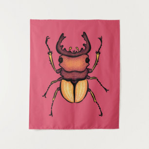 Colourful Stag Beetle Insect Art Pink Entomology Tapestry