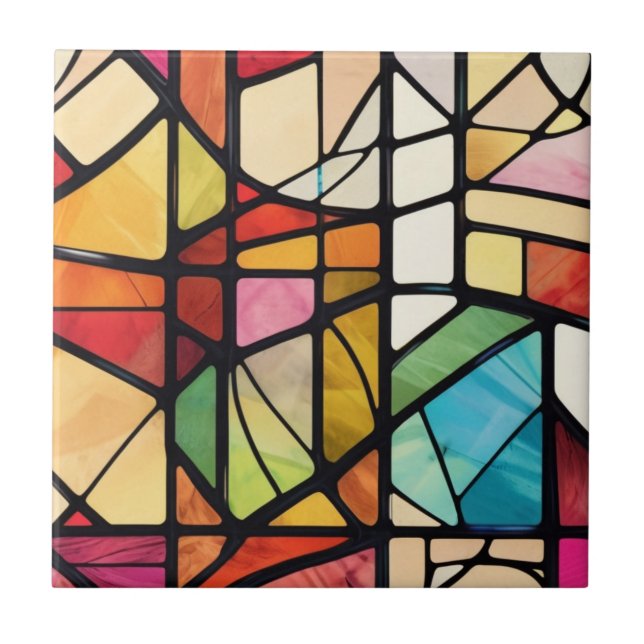 Colourful Stained Glass Abstract Pattern Ceramic Tile (Front)