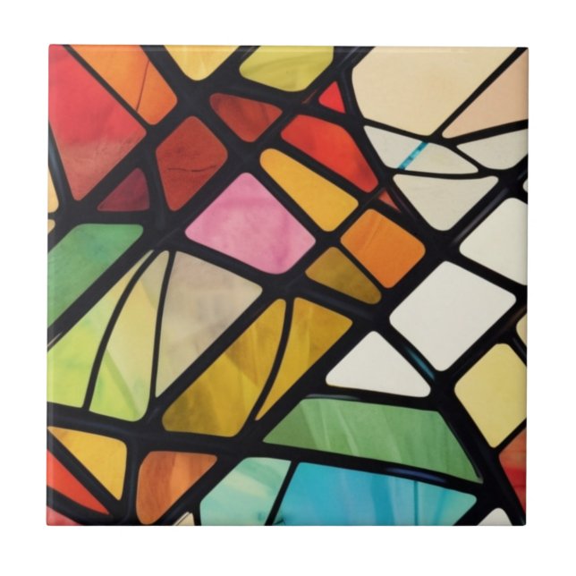 Colourful Stained Glass Abstract Pattern Ceramic Tile (Front)