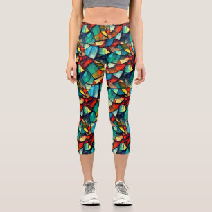 Colourful Stained Glass Abstraction Capri Leggings