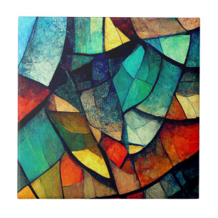 Colourful Stained Glass Abstraction Ceramic Tile