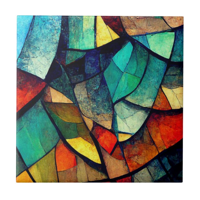Colourful Stained Glass Abstraction Ceramic Tile (Front)