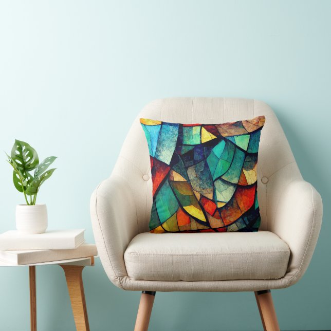 Colourful Stained Glass Abstraction Cushion (Chair)