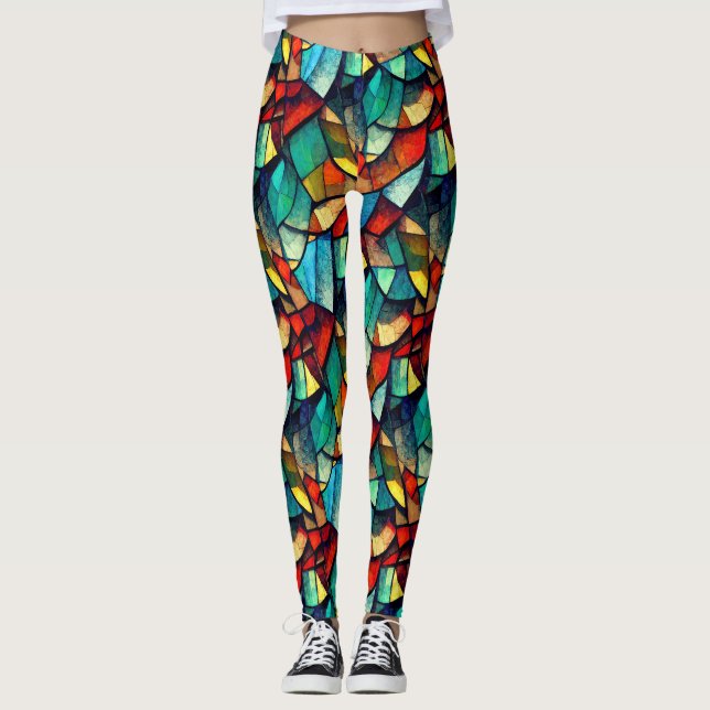 Colourful Stained Glass Abstraction Leggings (Front)
