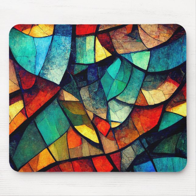 Colourful Stained Glass Abstraction Mouse Pad (Front)
