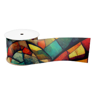 Colourful Stained Glass Abstraction Satin Ribbon