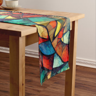Colourful Stained Glass Abstraction Short Table Runner