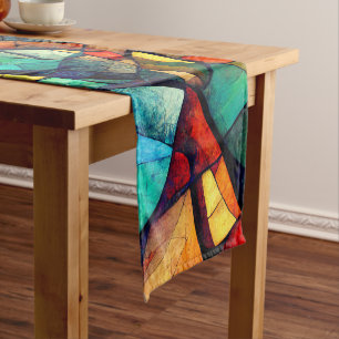 Colourful Stained Glass Abstraction Short Table Runner