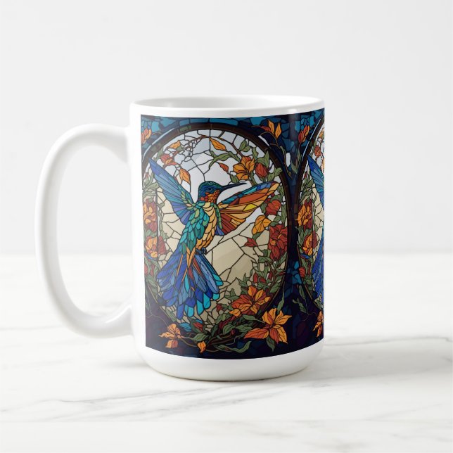 Colourful Stained Glass Artistic Hummingbird Coffee Mug (Left)
