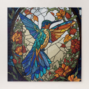 Colourful Stained Glass Artistic Hummingbird Jigsaw Puzzle