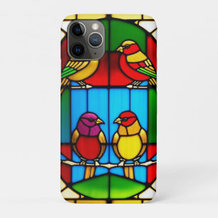 Colourful Stained Glass Artwork with Birds iPhone 11 Pro Case