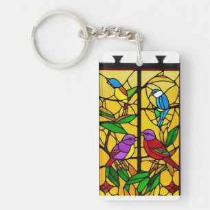 Colourful Stained Glass Artwork with Birds Key Ring
