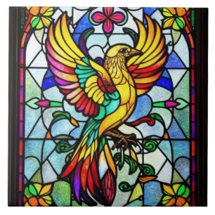 Colourful Stained Glass Bird Animal Inspired Ceramic Tile
