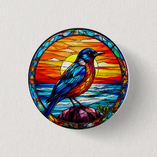 Colourful Stained Glass Bird Artwork 3 Cm Round Badge