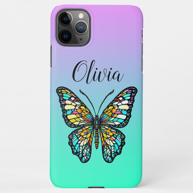 Colourful Stained Glass Butterfly Personalised iPhone Case (Back)