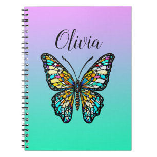 Colourful Stained Glass Butterfly Personalised Notebook