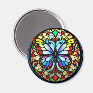 Colourful Stained Glass Butterfly Vibrant Art Magnet