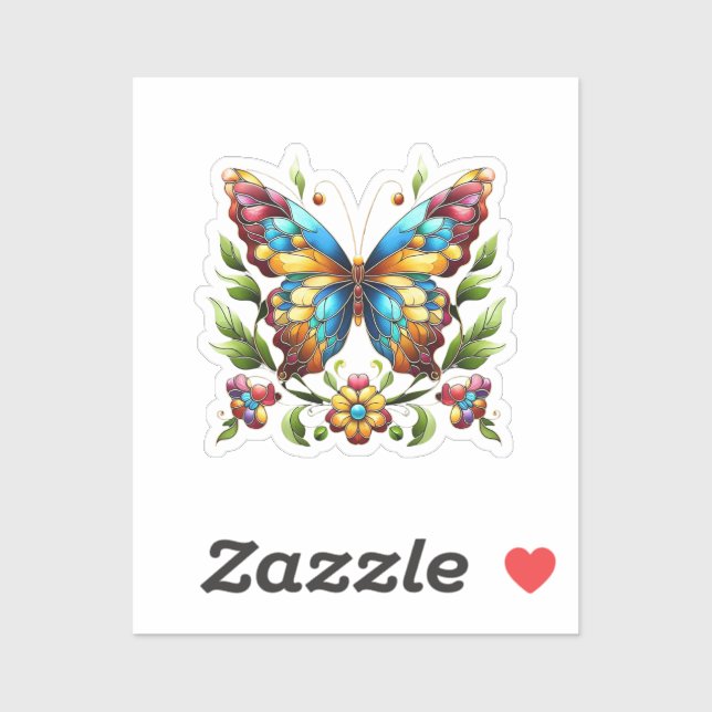 Colourful stained glass butterfly with flowers (Sheet)
