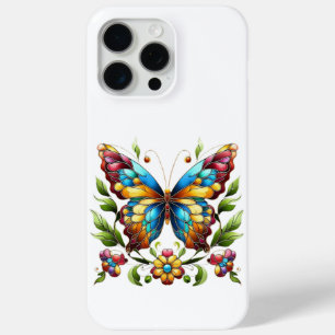Colourful stained glass butterfly with flowers iPhone 15 pro max case
