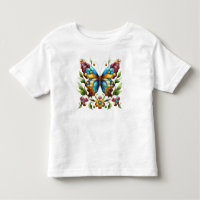 Colourful stained glass butterfly with flowers