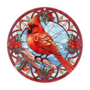 Colourful Stained Glass Christmas Northern Cardina Cutting Board