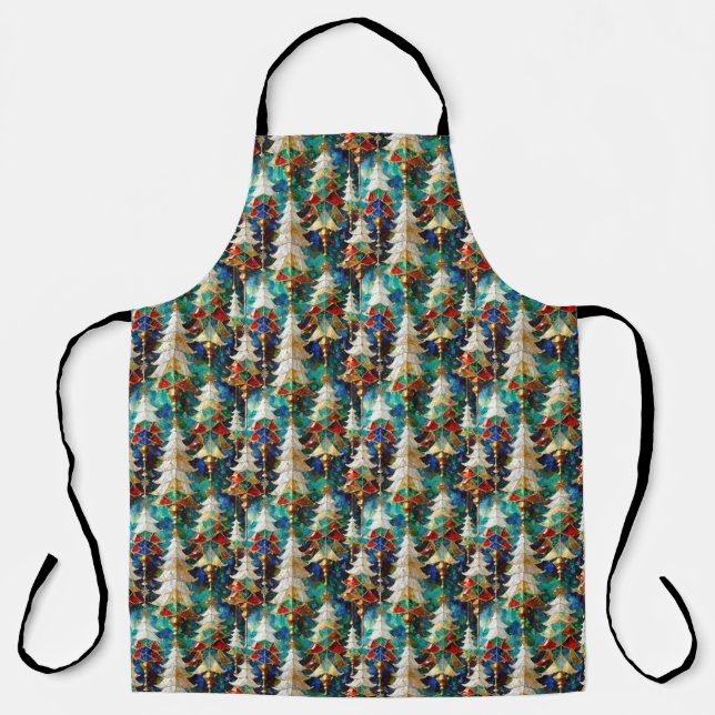 Colourful Stained Glass Christmas Trees Apron (Front)