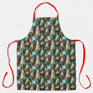 Colourful Stained Glass Christmas Trees Apron