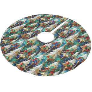 Colourful Stained Glass Christmas Trees Brushed Polyester Tree Skirt
