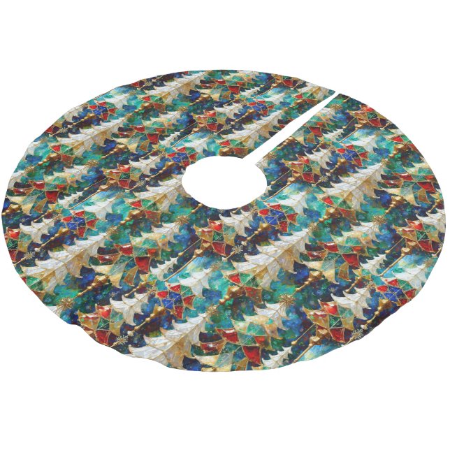 Colourful Stained Glass Christmas Trees Brushed Polyester Tree Skirt (Angled)