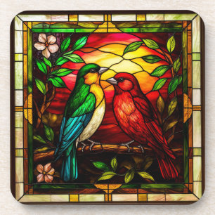 Colourful Stained Glass Depicting Two Birds Coaster