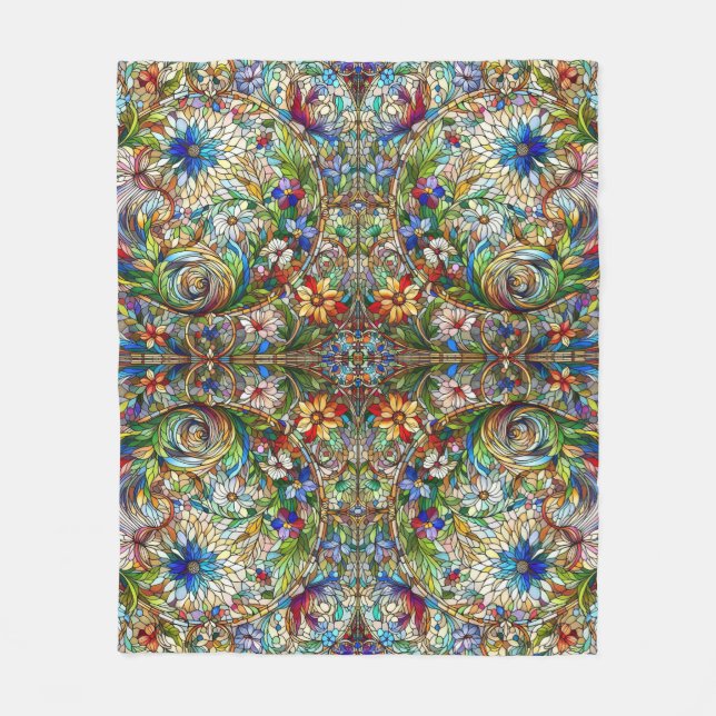 Colourful Stained Glass Design  Fleece Blanket (Front)