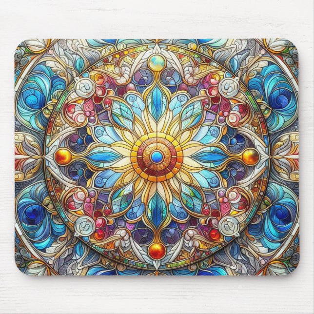 Colourful Stained Glass Design Mouse Pad (Front)