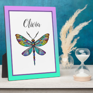 Colourful Stained Glass Dragonfly Wings Plaque