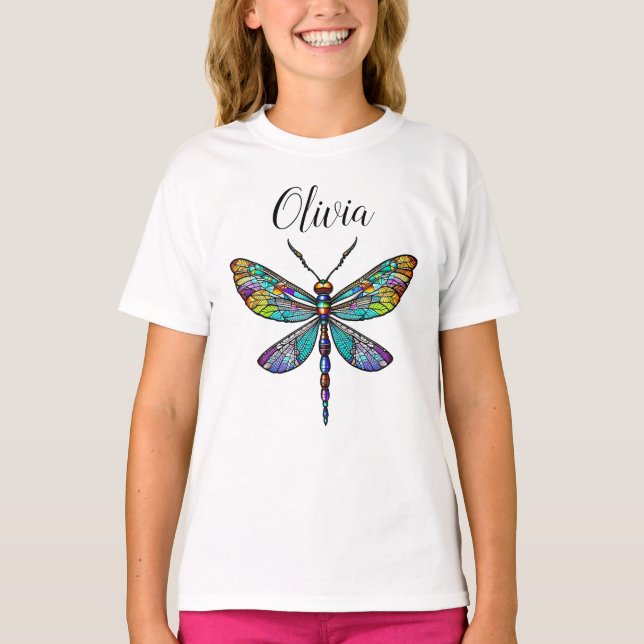 Colourful Stained Glass Dragonfly Wings T-Shirt (Front)