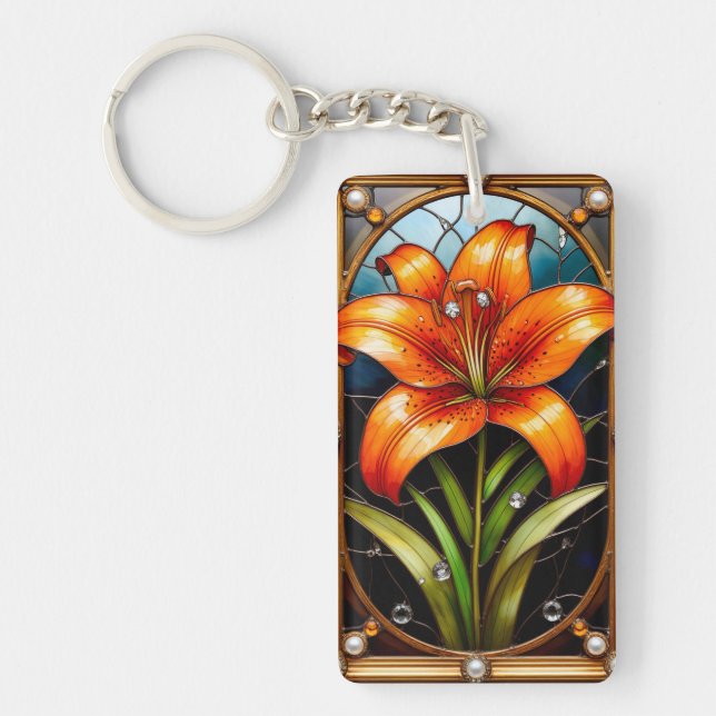 Colourful Stained Glass Flower Key Ring (Front)