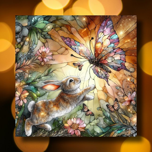 Colourful Stained Glass Flowers Bunny Easter  Holiday Card (Creator Uploaded)