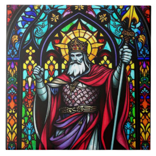 Colourful Stained Glass Mediaeval King Ceramic Tile