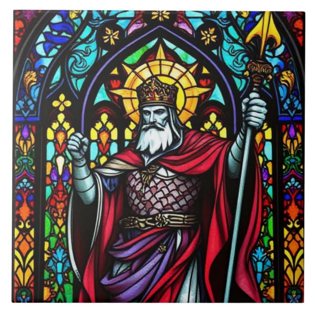 Colourful Stained Glass Mediaeval King Ceramic Tile (Front)