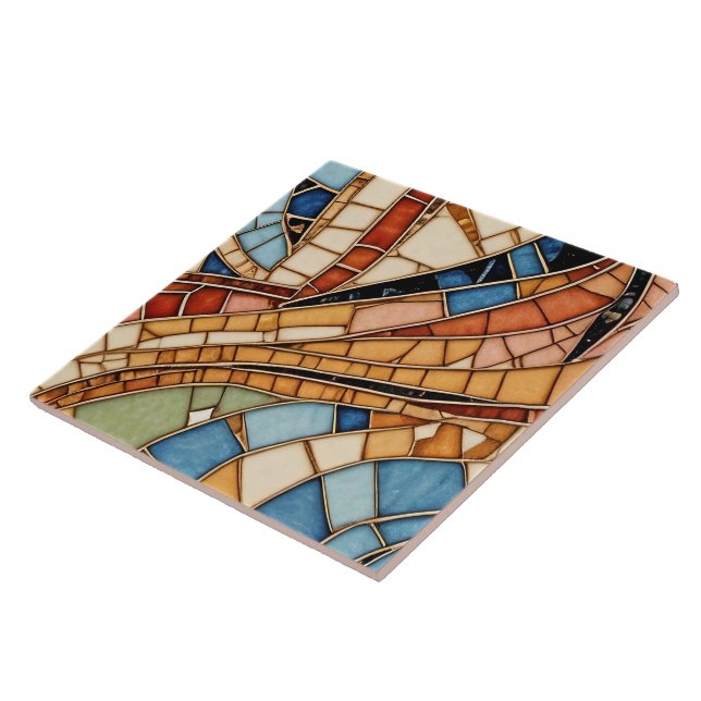 Colourful Stained Glass Mosaic Abstraction Ceramic Tile (Side)